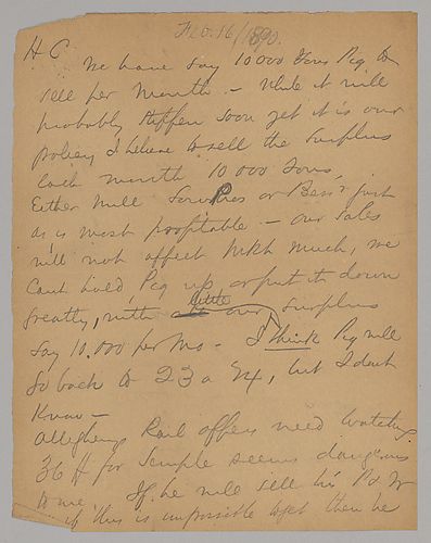 Carnegie writes his desire to only make secure deals with proper collateral. He also recommends selling excess pig iron. He closes with his instructions for real estate purchases and Lauder's big pipe objection