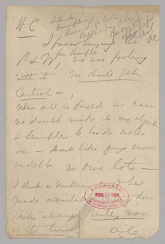 Carnegie writes to advise Frick to buy Pittsburgh and Western Railroad from Semple. He does not wish to go into debt, but feels it was the time to buy