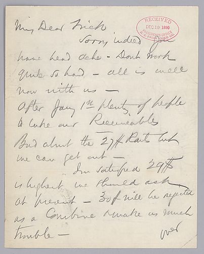 Carnegie writes about steel prices and competition with Chicago, noting Pittsburgh's advantages. He also writes on "Mrs. C's" [Carnegie's] condition