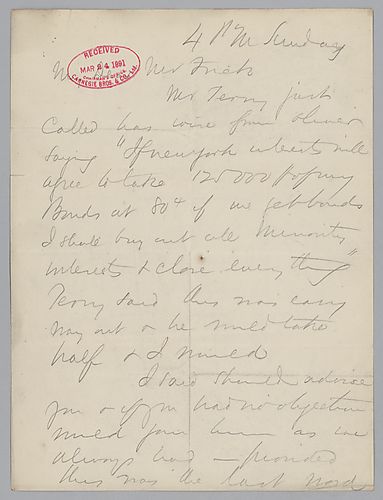 Carnegie discusses the selling of bonds to New York interests