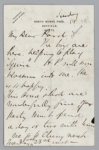 Writing from North "Mymms" Park, Hatfield, Herts, [England], Carnegie discusses his trip and his intention to travel to Cluny Castle and the "McClure price"