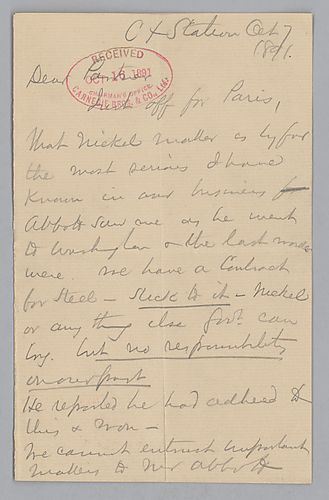 Writing from [London, England], Carnegie informs Frick that he is "just off for Paris" and discusses and councils him on developments concerning the manufacturing of plate armor