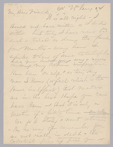 Carnegie writes from Paris, [France] on his growing relief that Frick is handling the strike well. He goes on to say that Frick should not lessen his interest in Frick Coke Company and that he thinks Frick is holding rails at a fair price