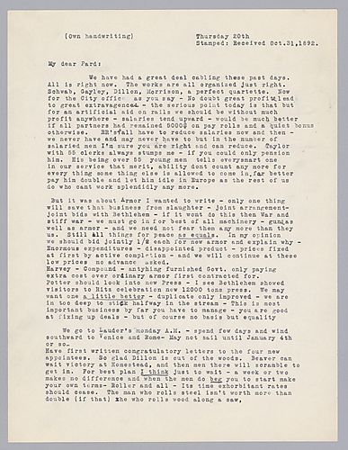 Carnegie writes on Frick's management decisions being solid. He also writes on the armor plating situation and tactics