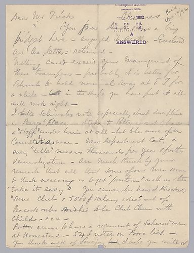 Carnegie writes from Clarens, [Switzerland] on Frick's management decisions as well as ore prices and billets