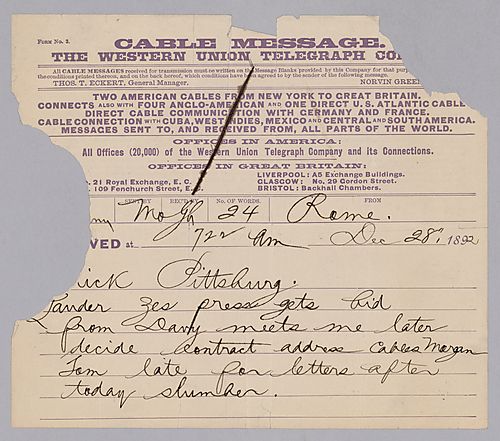 Carnegie writes from Rome, [Italy] on the purchase of a press for armor
