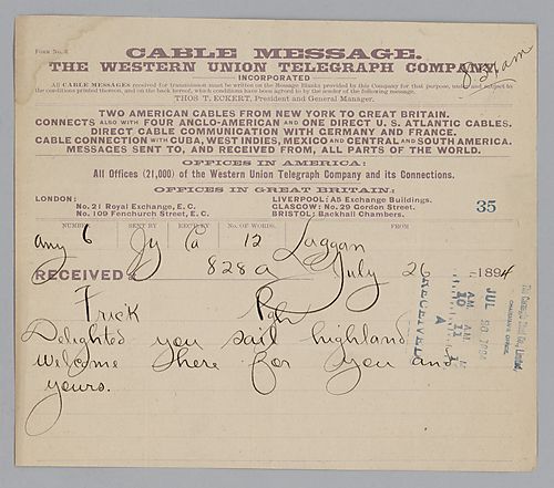 Writing from Laggan [Scotland], Carnegie delighted that Frick said a highland welcome