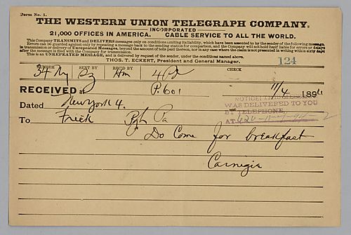 Carnegie writes from New York, [N.Y.] to invite Frick to breakfast
