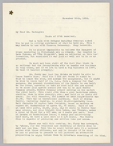 Frick writes on assuming the management of Norrie Mine and leasing half of it