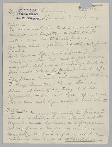Carnegie writes on finished products such as steel cars. He strongly expresses his views on an appropriate agreement with Schoen regarding steel cars