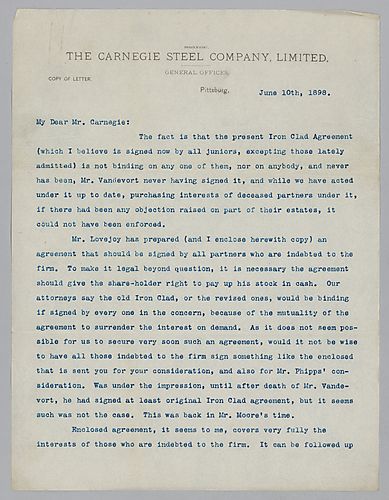 Frick writes from Pittsburgh, [Pa.] on the invalidity of the current Iron Clad because it lacks Vandevort's signature