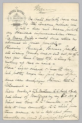 Carnegie writes from Rome, [Italy] on tough times for steel companies and asks about Dillan's 400