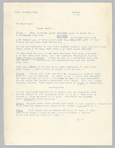 Carnegie writes on various topics regarding the business situation of Illinois Steel Company