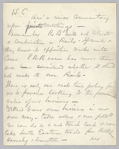 Carnegie writes to advise Frick against business deals that might threaten railroad companies into producing their own rails