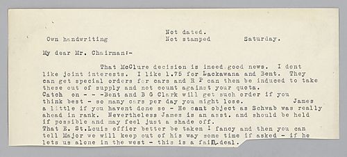 Carnegie writes on the McClure decision and prices for cars for Lackawanna and Bent