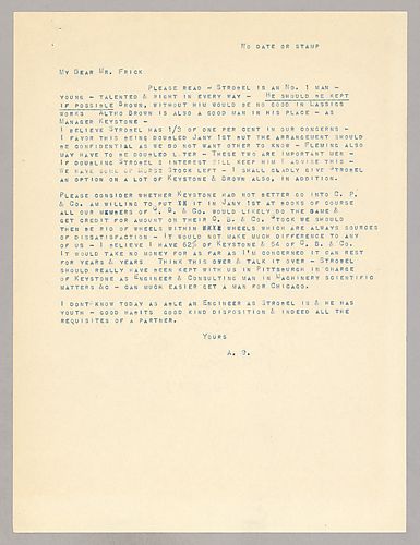 Carnegie writes on measures to keep good managers in the company. He also writes on making Keystone part of Carnegie, Phipps, and Company