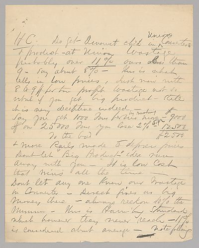 Carnegie writes on production and prices as well as waste