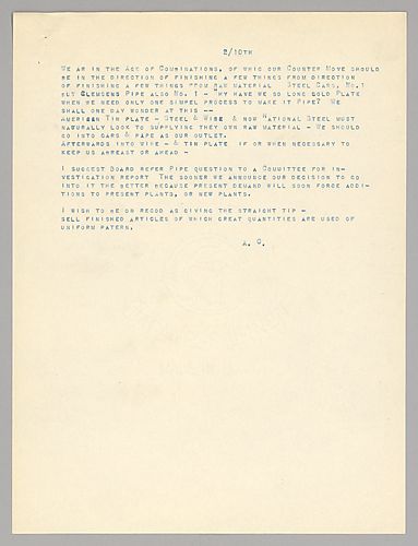 Carnegie writes on competition and the advantages of producing finished steel products from raw materials