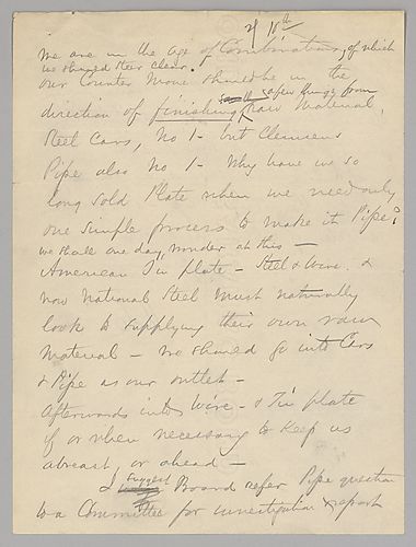 Carnegie writes on competition and the advantages of producing finished steel products from raw materials