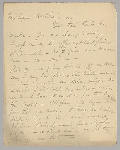 Carnegie writes on rail production, falling ore rates, and the pig iron market with current production