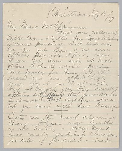 Writing from Christiana, [Norway], Carnegie discusses Allegheny [Steel], prices and his European travels