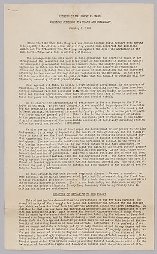 "Address of Dr. Harry F. Ward American Congress for Peace and Democracy"