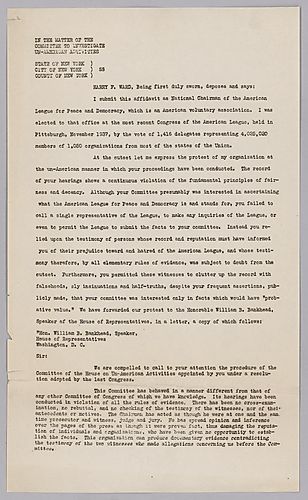 Documents Regarding Harry F. Ward from the Committee to Investigate Un-American Activities