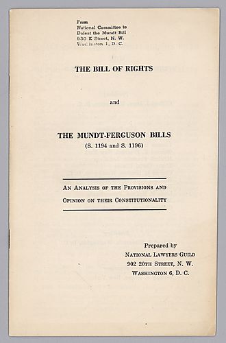 "The Bill of Rights and The Mundt-Ferguson Bills", An Analysis of the Provisions and Opinion on their Constitutionality