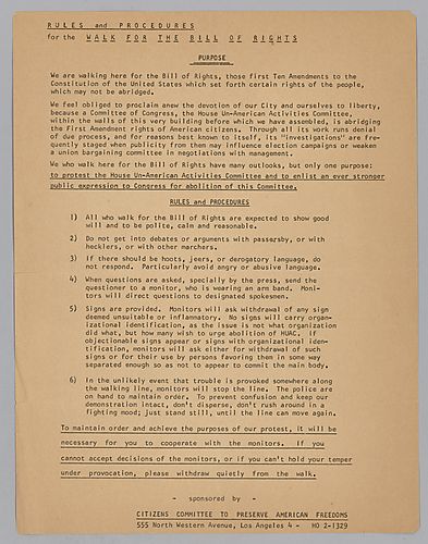 "Rules and Procedures for the Walk for the Bill of Rights" Flyer