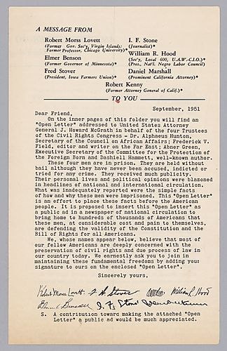 "An Open Letter to J. Howard McGrath", Attorney General of the United States