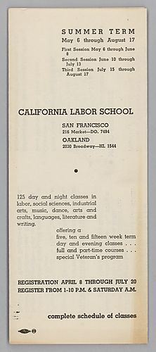 Complete Schedule of Classes at the California Labor School