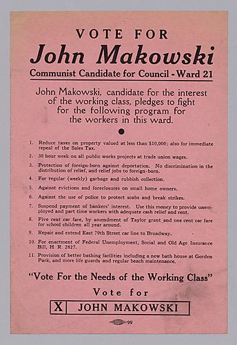 "Vote for John Makowski", Communist Candidate for Council- Ward 21