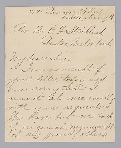 From Jessie W. Rose to Dr. E.F. Strickland