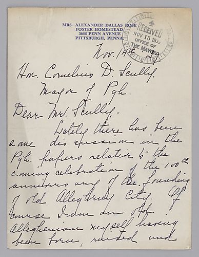 From Jessie W. Rose to Mayor Cornelius Scully