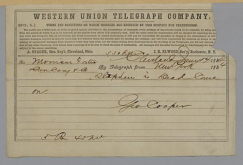 Western Union Telegram reporting Foster's death