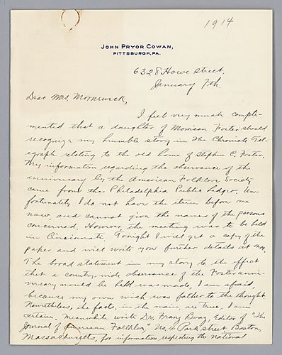 From John Pryor Cowan to Evelyn Foster Morneweck