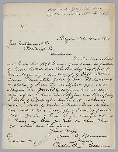 From Jos (?) C. Brummer to Jos. Eishbaum & Co.