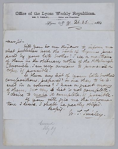 From WL Luisley of the Lyons Weekly Republican to Morrison Foster