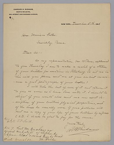 To Morrison Foster from Charles H. Niehaus