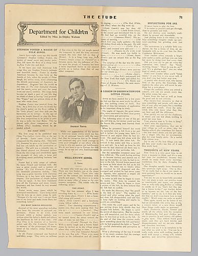 "Stephen Foster A Maker of Folk Songs," Etude