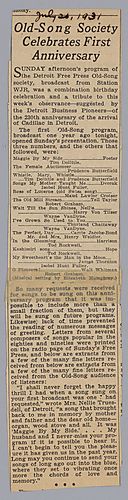 "Old-song Society Celebrates First Anniversary"