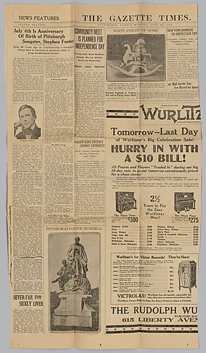 "July 4th is Anniversary of Birth of Pittsburgh Songster, Stephen Foster," The Pittsburgh Gazette Times