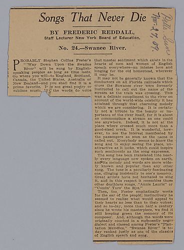 "Songs that Never Die: No. 24 "Swanee River," Pittsburgh Sun