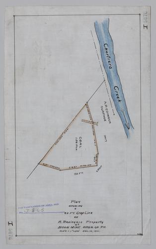Plan showing a 20 foot crop line on the property of A. Redinger at Boon Mine
