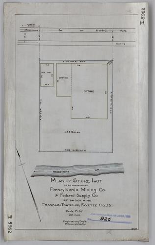 Plan of store lot to be conveyed by Pennsylvania Mining Co. to Federal Supply Co. at Smock Mine