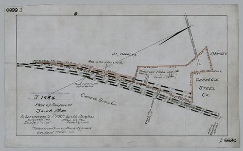 Plan of surface at Sarah Mine to be conveyed to Pittsburgh Mining Co. by J. E. Douglass