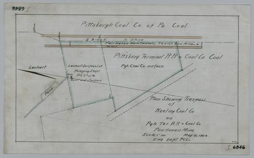 Plan showing trespass of Keeling Coal Co. on Pittsburgh Terminal Railroad & Coal Co. at Fair Haven Mine