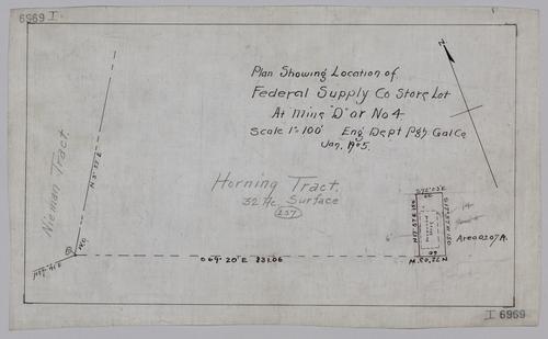 Plan showing location of Federal Supply Co. store lot at "D" (No. 4) Mine