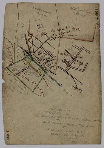 Plot showing relation of Chartiers Block Coal Co.'s Federal Mine and E. W. Power's Federal # 2 Mine to Hickman tract of Chartiers Coal Co.