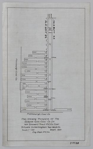 Plan showing trespass of Eclipse Gas Coal Co. in the William Stuart tract of Pittsburgh Coal Co.